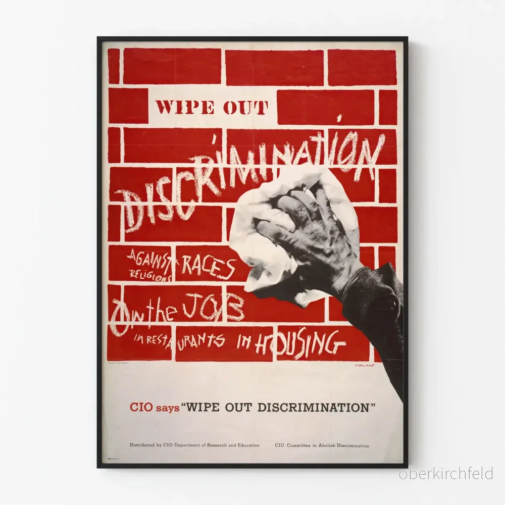 Väggposter i vintage stil mot diskriminering, röd och vit