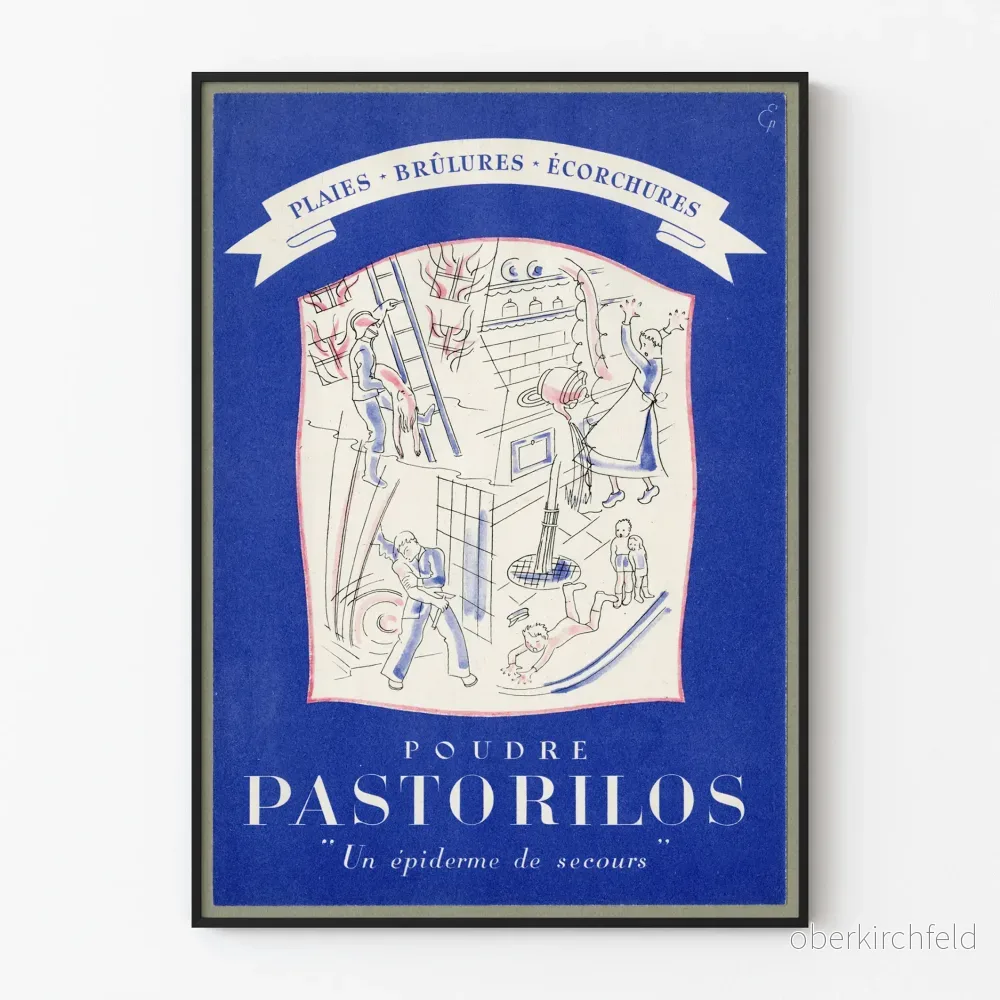 Vintageposter Poudre Pastorilos för sår, brännskador och skrapsår