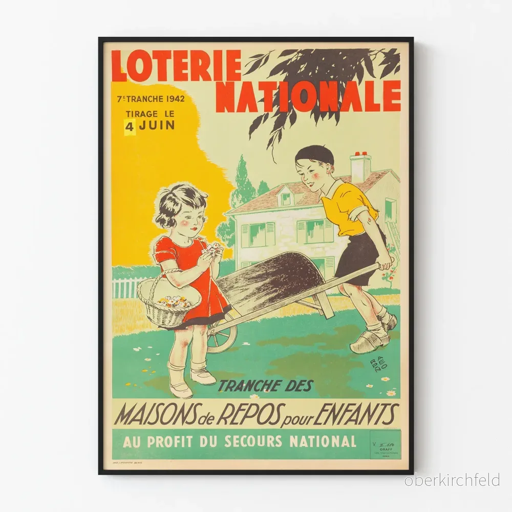 Vintageposter från Nationallotteriet 1942 – Barnhem