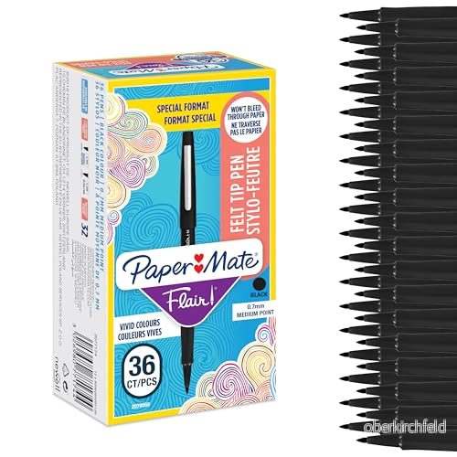 Paper Mate Flair filtspetspennor Mediumspets (0,7 mm) Svart 36 stycken 3026980771744