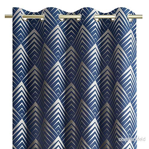 AmeliaHome, gardin 140 x 250 cm, öljettgardin, metalliskt mönster, fönsterdekoration, dekorativ gardin, piramid, mörkblå 4251838526125