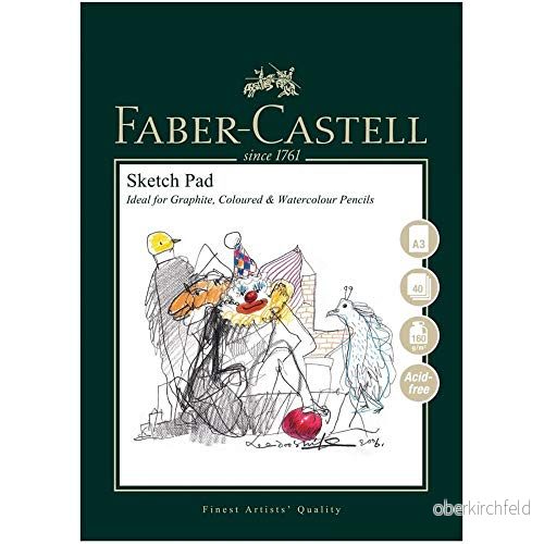 Faber Castell Konst & Grafisk skissblock, A3, syrafri gummerad pappersdyna, 160 GSM, 40 ark för grafit, blyertspenna, färgade och akvarellpennor, kol, pitt pennor, konst, hantverk, hem skola 5022510792614