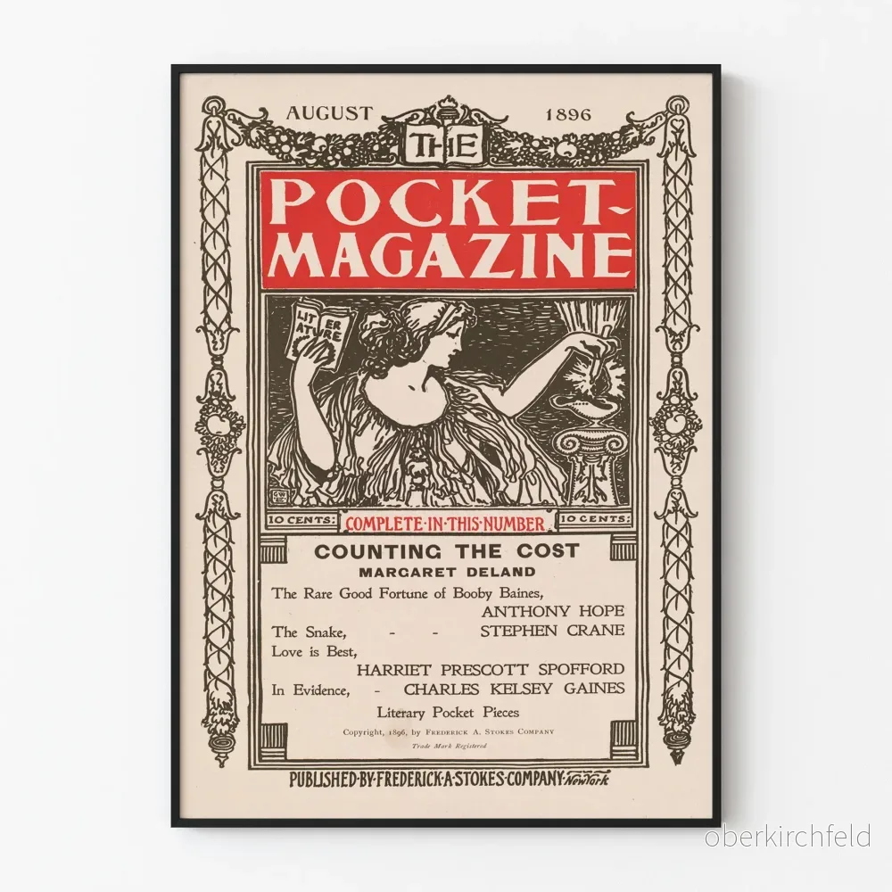 Vintageposter The Pocket Magazine augusti 1896 - Retro väggdekoration