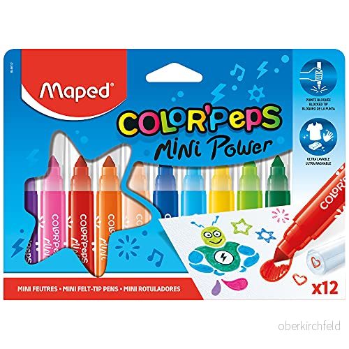 Maped Filtpennor COLOR'PEPS MINI JUMBO med fast infattad spets x 12 pennor perfekt för de minsta nybörjare spets: Ø 6,5 mm 3154148466123