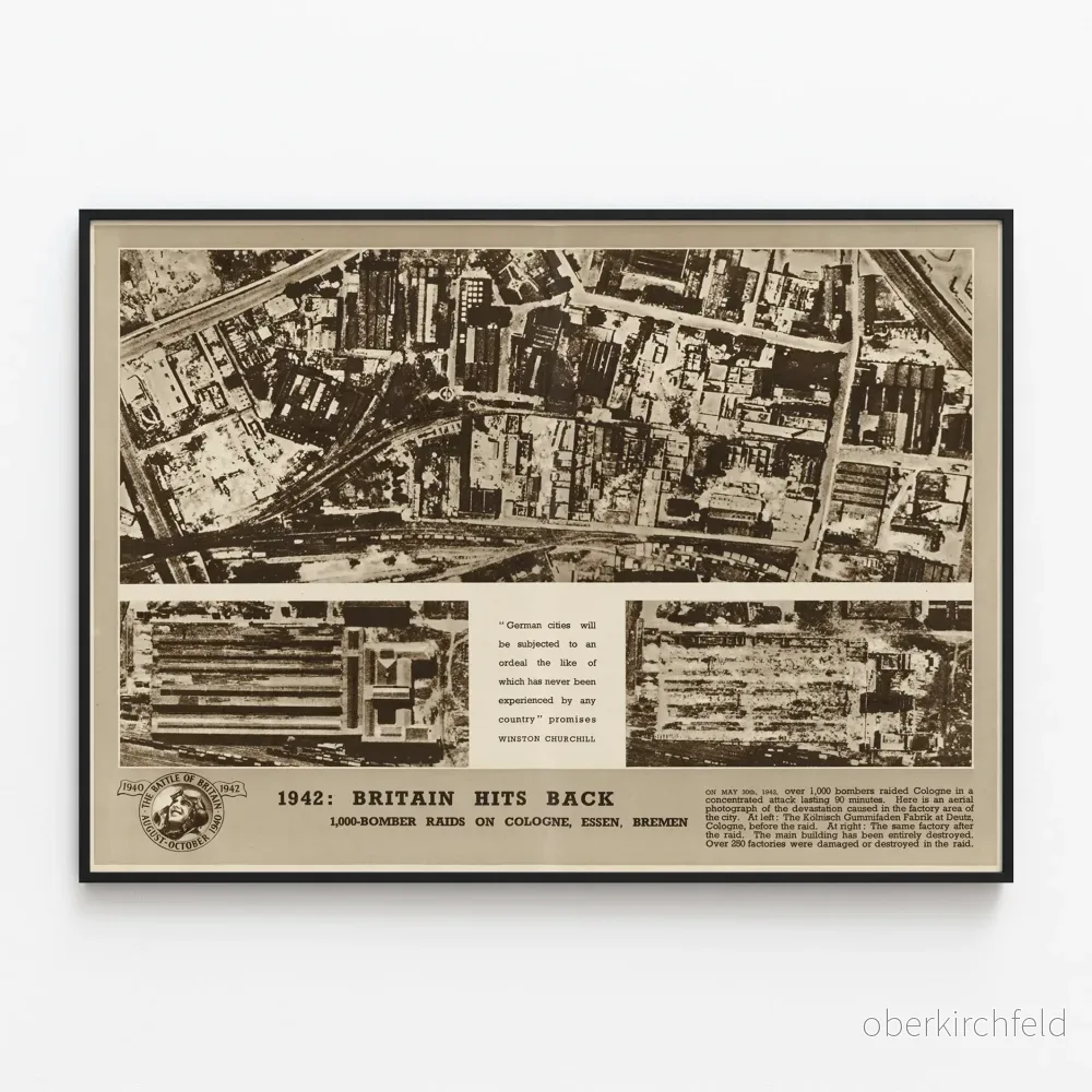 Vintageposter från 1942 med brittiska bombningar över Köln - Historisk väggdekoration
