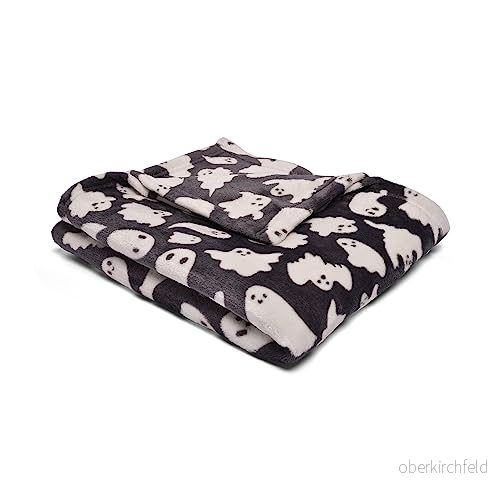 Bedlam halloween spöken fleecefilt (120 x 150 cm) supermjuk och mysig fleece i svart läskigt spöke filt filtar överkast (mysig) dekorationer 5056387772936