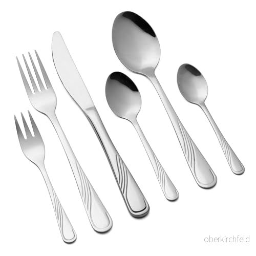 FLORINA Rostfritt Stål Bestickset 36 delar för 6 Personer I Matbestick MOZART Komplett Set med Gafflar, Knivar, Teskedar och Kaffesked Bordssilver Diskmaskinssäkert Färg: Silver 5905031336089