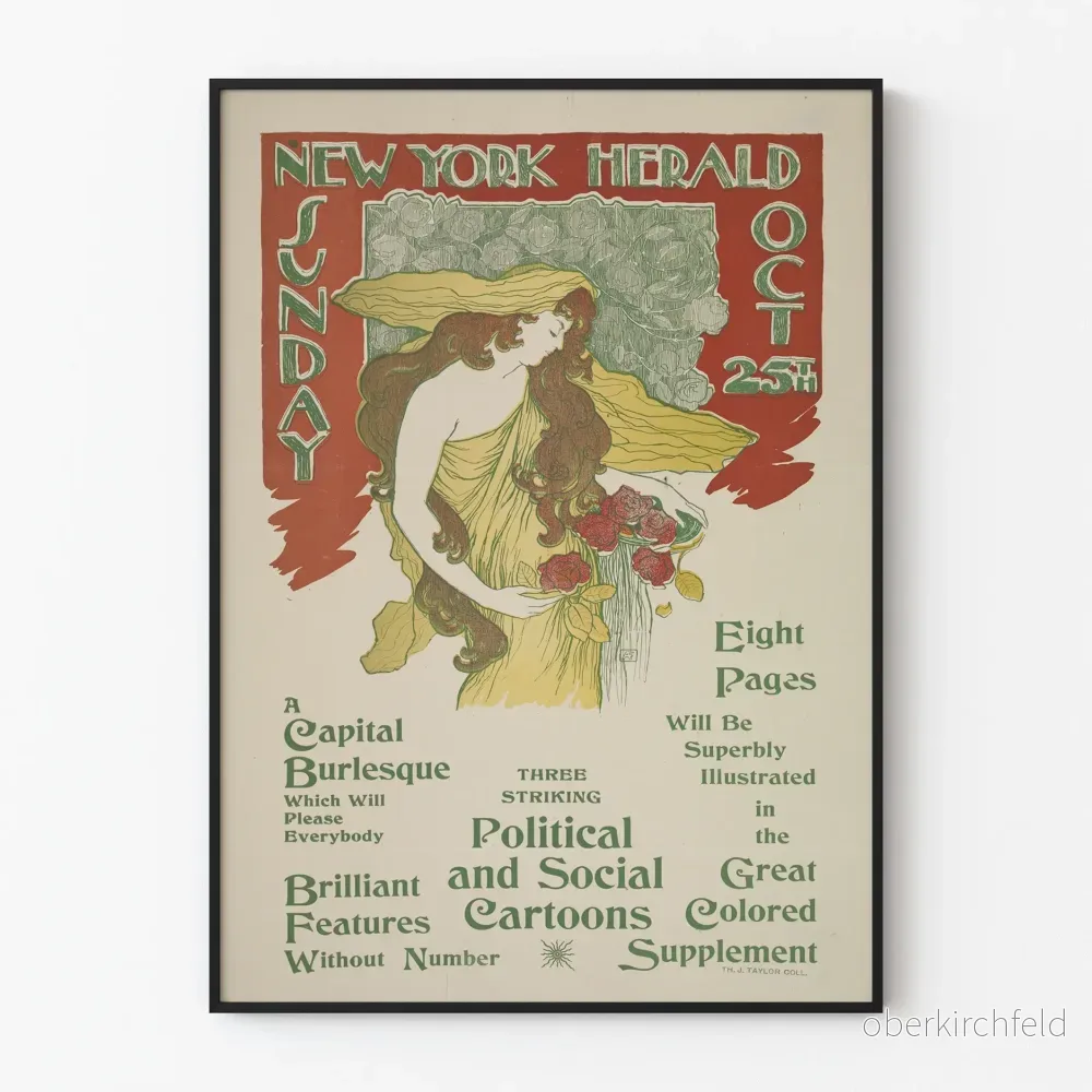 Gammal poster New York Herald söndag 25 oktober - Vintage väggdekoration