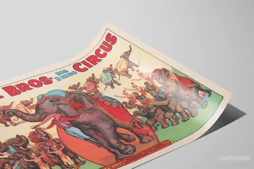 Vintageposter av cirkus Downie Bros Big 3 Ring med elefanter och artister - Bild 2