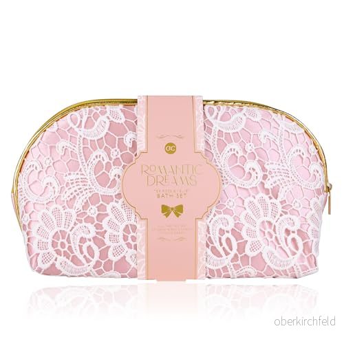 Accentra Romantic Dreams Bath Set in Cosmetic Bag with 100 ml Shower Gel and 15 g Mesh Sponge, Tea Rose & Velvet Fragrance, Pink/Light Blue/Gold 4015953679827