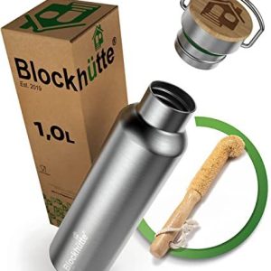 Blockhütte Blockstuga Premium rostfritt stål drickflaska isolerad 1 l med naturborst, borste, isoleringsflaska, läckagesäker vattenflaska, diskmaskinssäker, för universitet, kontor, BPA fri 4270001302649 Blockhütte Blockstuga Premium rostfritt stål drickflaska isolerad 1 l med naturborst, borste, isoleringsflaska, läckagesäker vattenflaska, diskmaskinssäker, för universitet, kontor, BPA fri 4270001302649