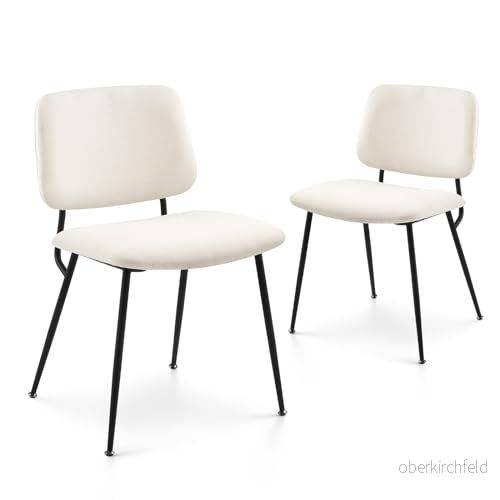 COLAMY Modern klädsel matrumsstolsats med 2, tygmatrumsstolar accentmatstol snygga köksstolar solida metallben och böjd rygg, kräm 6932318000554