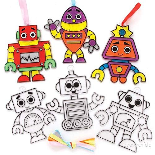 Baker Ross FE379 Robot solfångare pysselset, målat glaseffekt för barn att dekorera och presentera konst pysselaktiviteter, 10 stycken 5051174118799