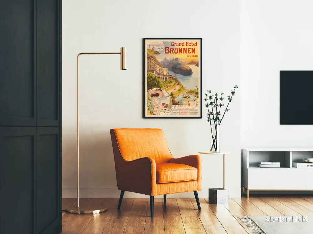 Vintageaffisch för Grand Hôtel Brunnen, Schweiz, Lucerne-sjön - Bild 2