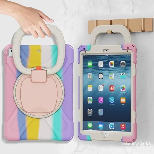 Commute Case för iPad mini4/5, tungt, stabilt, stötsäkert barnfodral med skärmskydd 3 i 1 stötsäker stötfångare 360 ringhållare, stativ, bärrem (flerfärgad) 755985021068