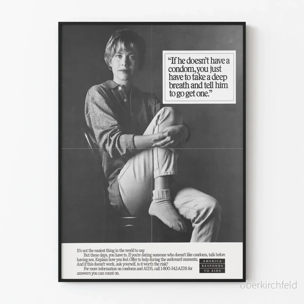 Vintageaffisch för HIV-prevention och kondomanvändning