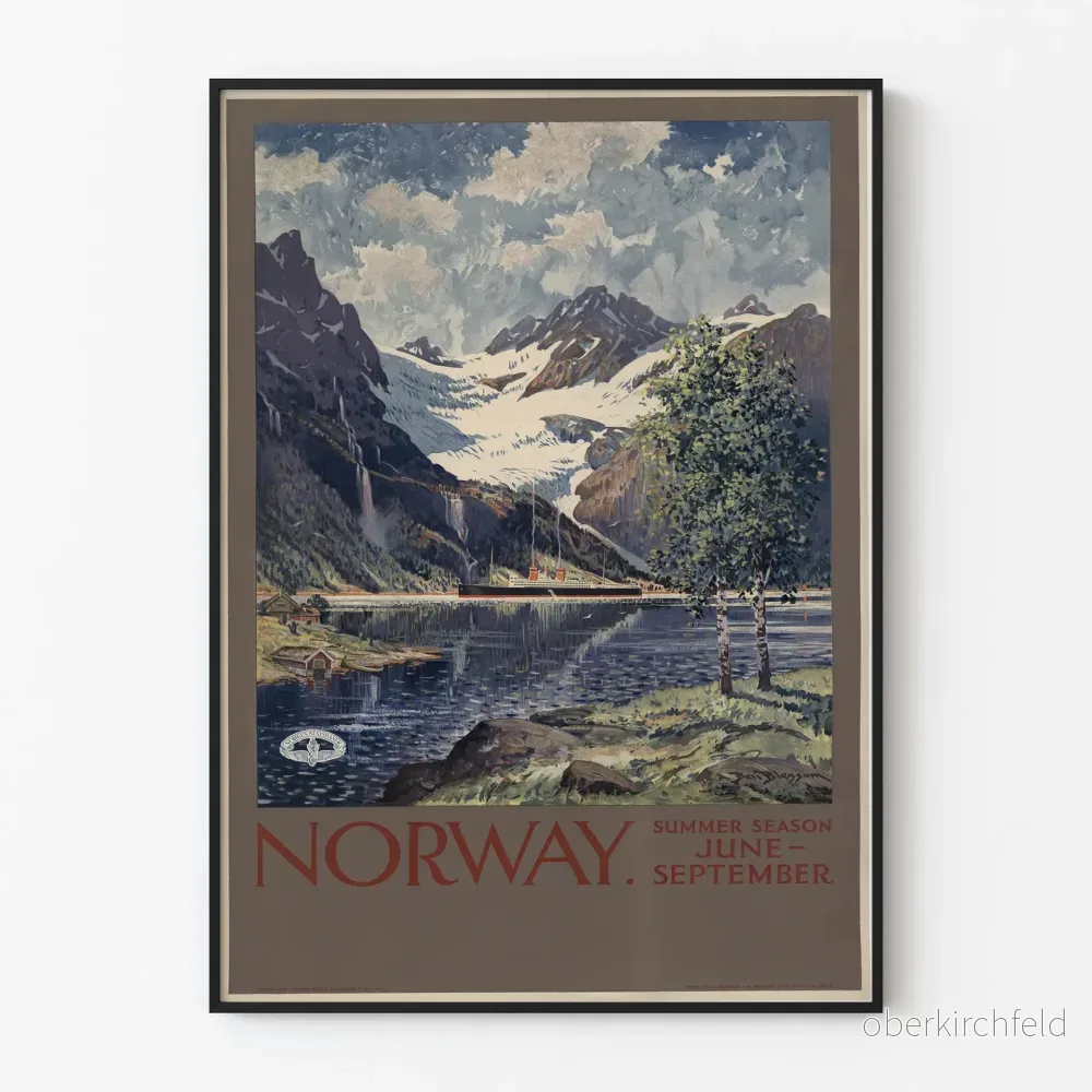 Vintageposter av landskapet Norge sommar fjäll och fjord