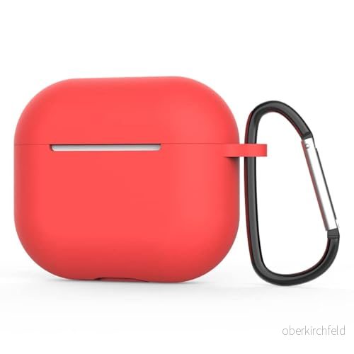 AirPods 3 fodral silikon skyddsfodral och skal för [synlig framsida] [trådlös laddning] kompatibel med 2021 (karbinhake, röd) 719899190722