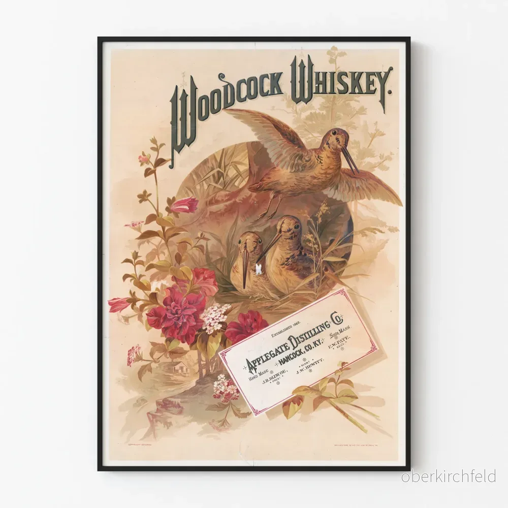 Vintageposter Woodcock Whiskey väggdekoration i retrostil
