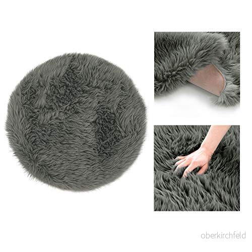 AmeliaHome Matta, lammskinn, fuskpäls, hög lugg, sängmatta, Dokka, antracit ⌀ 45 cm 4251838521618