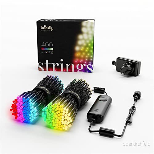 Twinkly Strings 400 LED RGB+vit, ljusslinga utomhus och inomhus, flerfärgade LED-lampor, kompatibla med Alexa, Google Home, julgirlang, IP44, appkontroll, svart tråd, 32 m 8056326673390