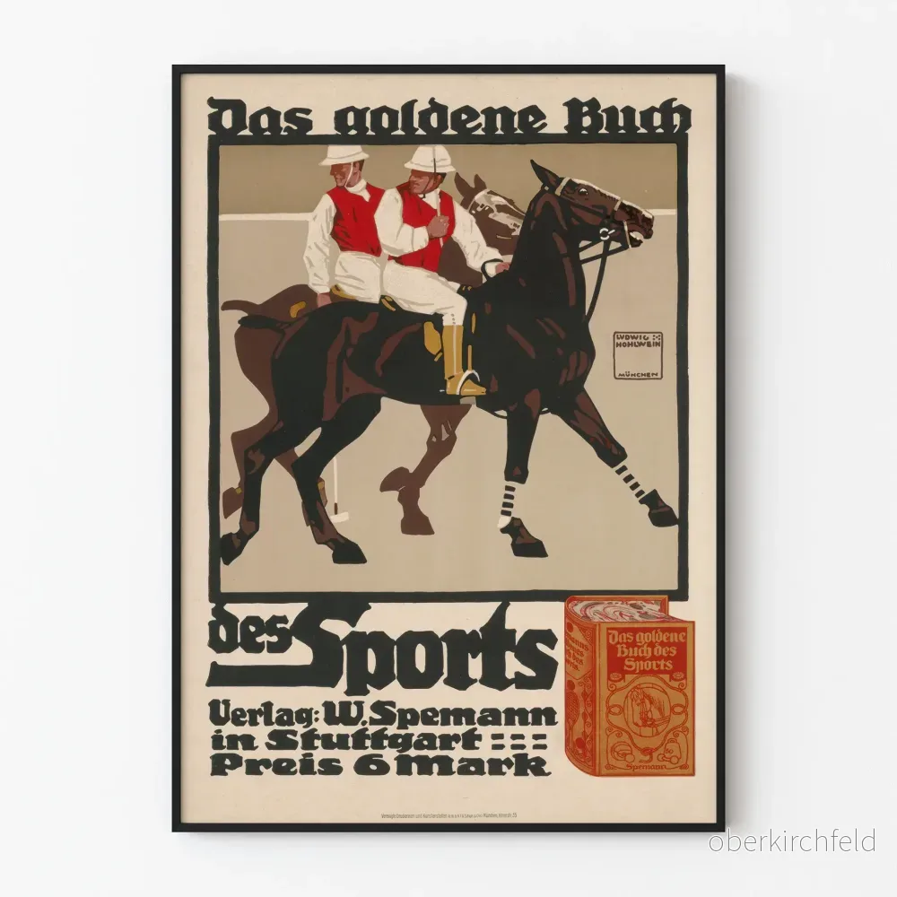 Vintageaffisch Das Goldene Buch des Sports med ryttare på häst
