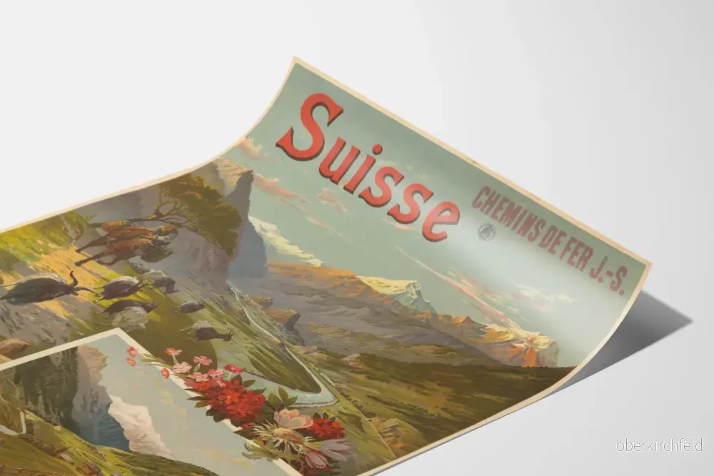 Vintageposter Schweiz Rhône-dalen J.S. järnvägar - Bild 3