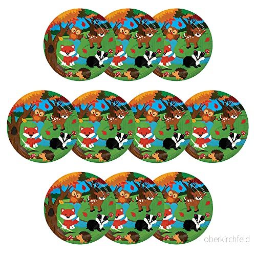 Baker Ross FX158 Skogsdjur festtallrikar paket med 10, engångspapperstallrikar, barnfest bordsdekoration, födelsedagsfest tillbehör, 5063067000562