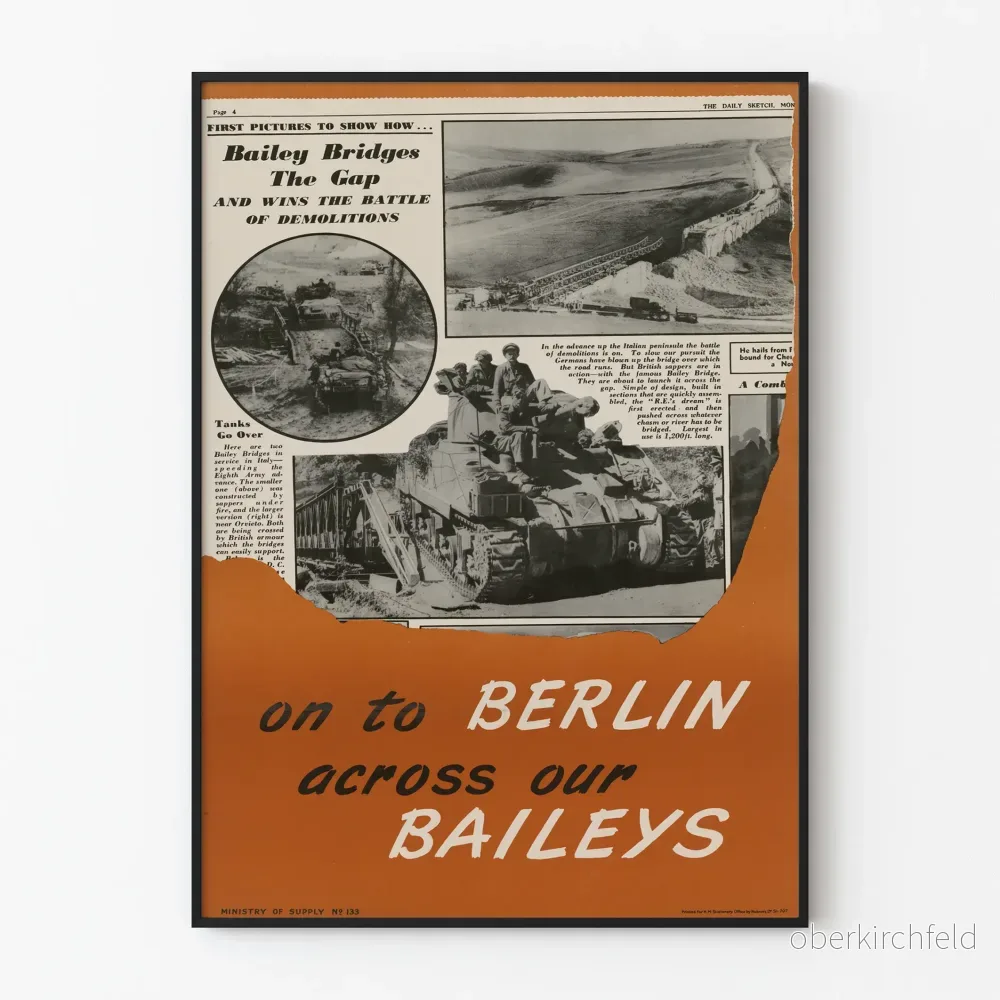 Historisk militärposter 'På väg till Berlin över våra Baileys' vintage i svartvitt