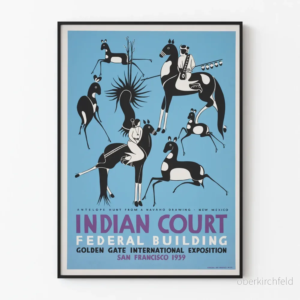 Dekorativ poster av jakt på antilopen Navajo - Indian Court 1939