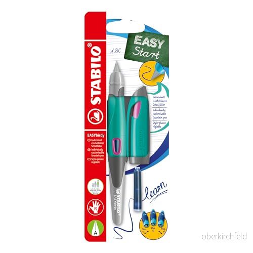 Ergonomic School Fountain Pen STABILO EASYbirdy A Nib Högerhänt Turkos/Neonrosa 4006381544047