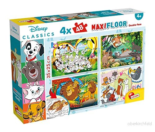 DISNEY Classic Misto pussel Maxifloor 4 dubbelsidiga med 48 bitar Färglägg baksidan För barn från 3 år Tillverkad i Italien Hållbar och säker 35x25 cm per 8008324091737