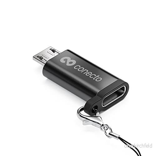 conecto, Micro USB till C adapter, OTG stöd, kompatibel med Apple enheter, perfekt för e cyklar, spänne/karbinhake ingår, aluminiumfodral, svart, set 2 4250684932043