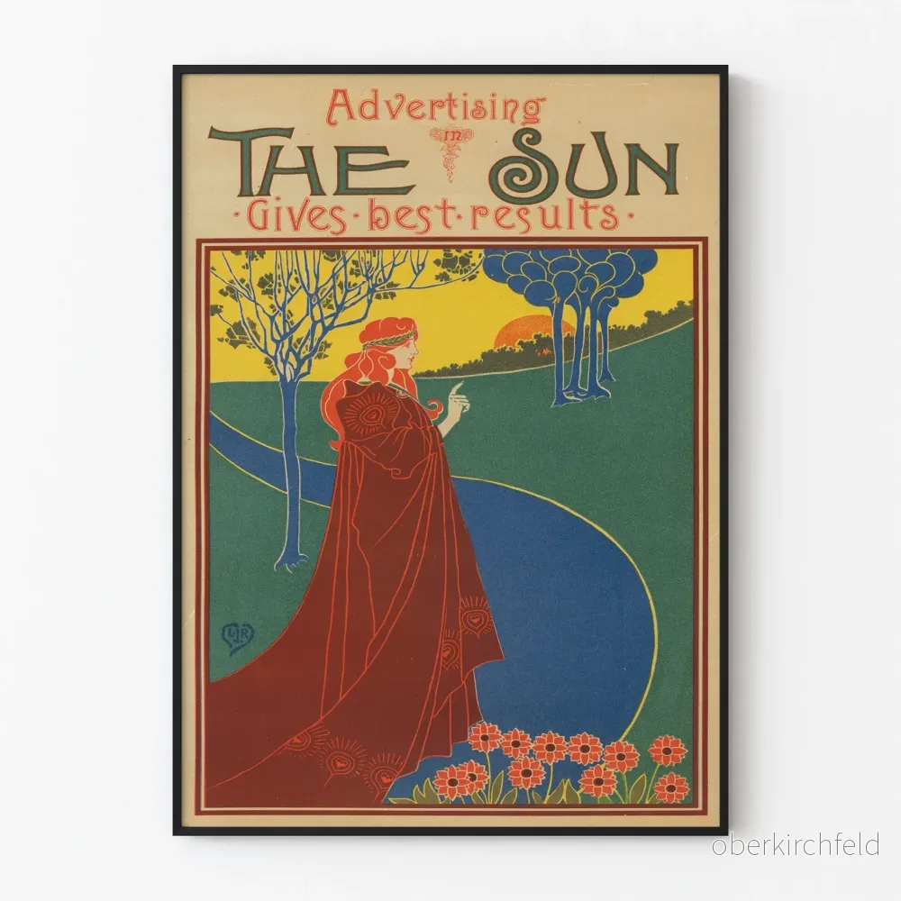 Vintage reklamposter Sol och naturskön landskap
