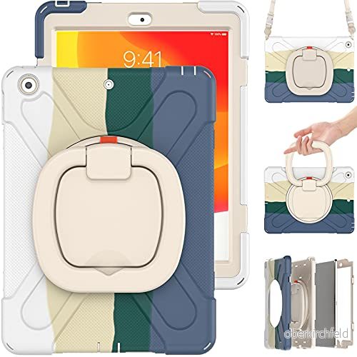 Commute Case för iPad6/Air2, tungt stabilt stötsäkert barnfodral med skärmskydd 3 i 1 stötsäker stötfångare 360 ringhållare, stativ, bärrem (ljusgrön) 755985081277