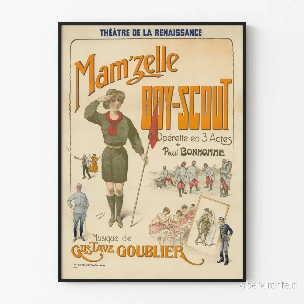 Vintageposter av Théâtre de la Renaissance Mam’zelle Boy Scout