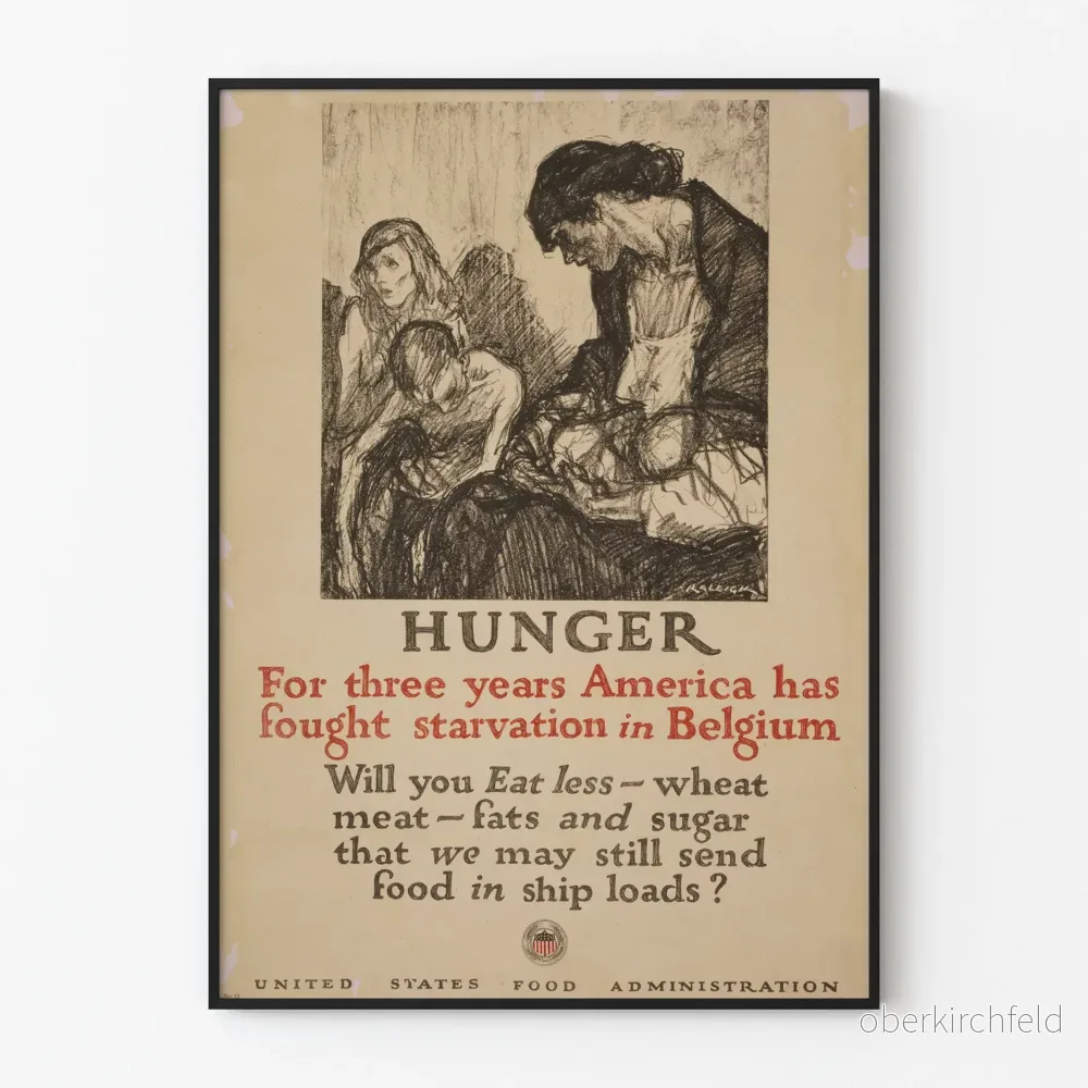 Vintageposter mot svält i Belgien av den amerikanska livsmedelsmyndigheten