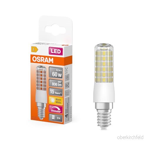 Osram LED Superstar Special T Slim, Dimbar smal speciallampa, E14-sockel, Varmvit (2700K), Ersättning för konventionell 60W lampa, 1-pack 4058075607316