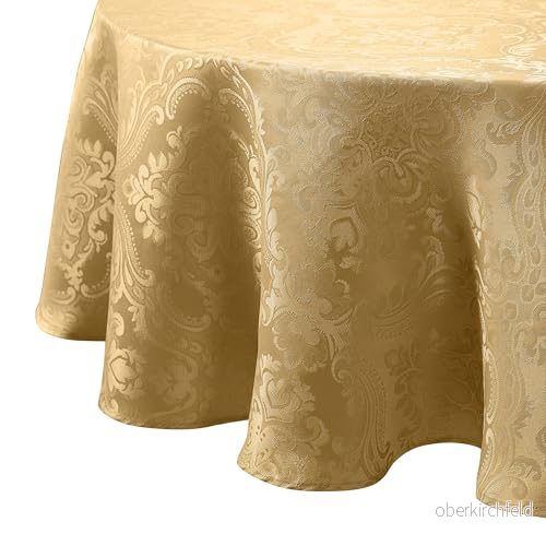 Elrene Damast bordsduk, polyester, guld, 238 cm rund 739550333046