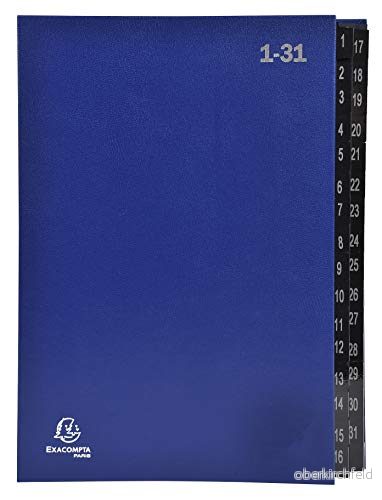 Exacompta Ref 57042E Återvunnet pulvermapp organizer av extra stark kartong 32 fack 131 för DIN A4 visningshål plastförstärkta flikar organisationsmapp mapp blå 3130630570424