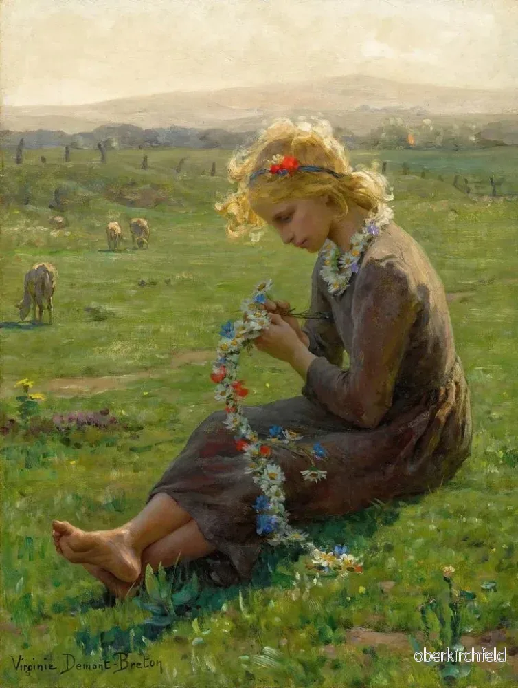 Målning av flicka med blomsterkrans - Virginie Demont - Breton | Konsttryck - Bild 2