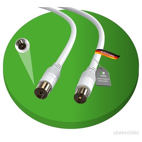 conecto Antennkabel SAT koaxialkabel 3,00 m dubbelskärmad TV satellitkabel, IEC kontakt på honkontakt, för HDTV, mottagare, satellit, DAB, radio, vit 4250684929548