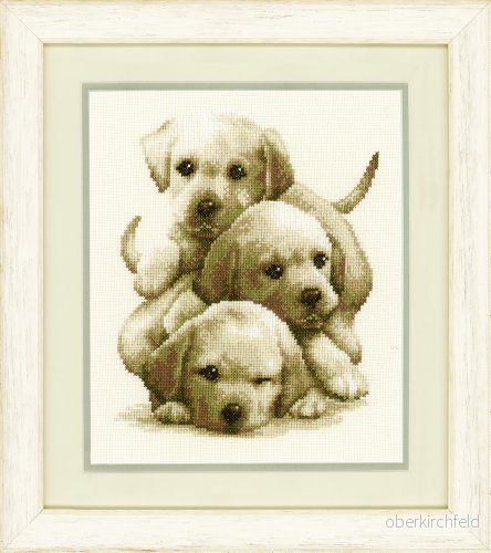 Vervaco siffermönster labrador valpar siffertemönsterförpackning i räknade korsstygn, bomull, flerfärgad, 19 x 24 0,3 cm 5413480414178