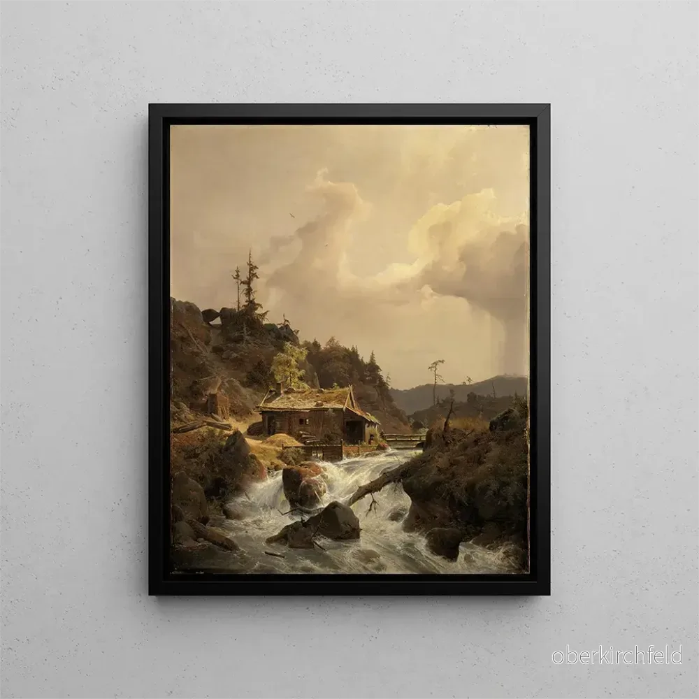 Målning av norsk landskapsbild med kvarn – Andreas Achenbach | Konsttryck Målning av norsk landskapsbild med kvarn – Andreas Achenbach | Konsttryck