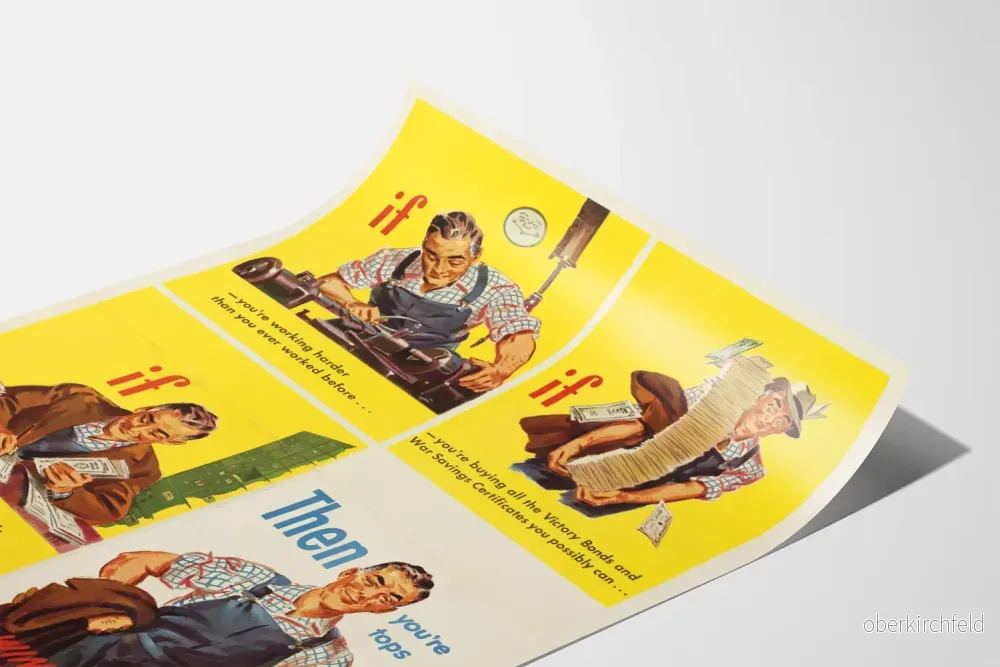 Vintage affisch Motivation Arbete och Spara Krig - Bild 3