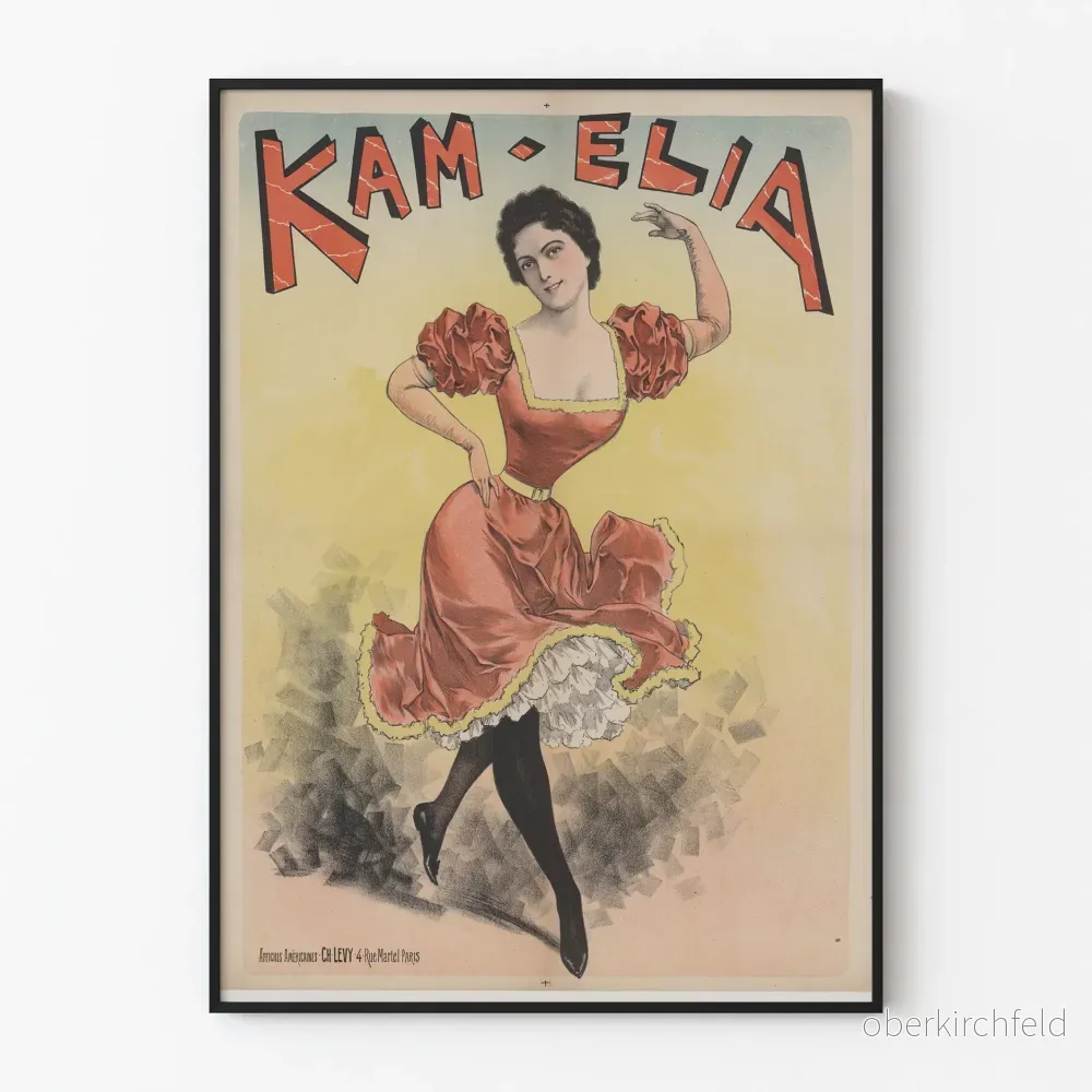 Vintageposter Kam-Elia dansös i röd klänning