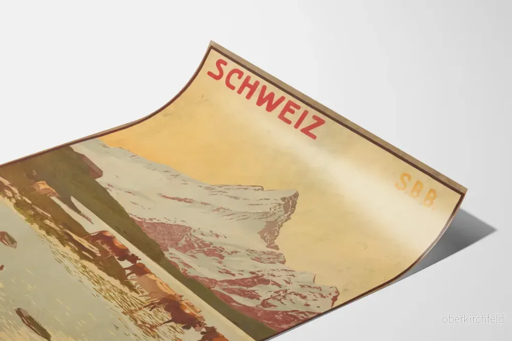 Vintageposter Schweiz Schreckhorn Oberland - Väggdekoration Berg Schweiz - Bild 3