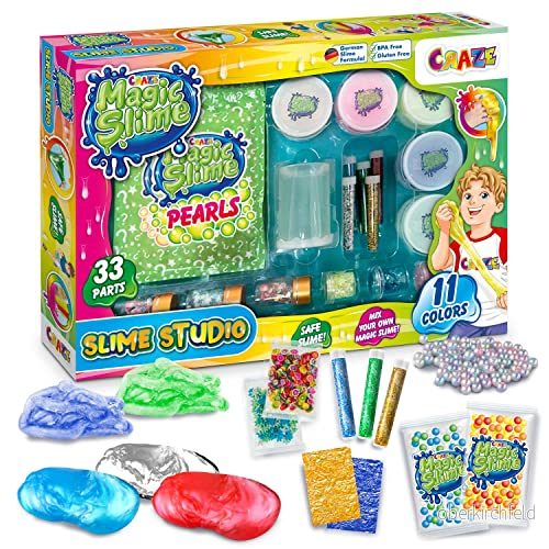Craze Magic slime Studio gör det själv kit 11 färger med tillbehör fluffig pärlor glitter och speciella effekter barn 32862, färgglad, 36,5 x 5,8 25,5 cm 4059779032862