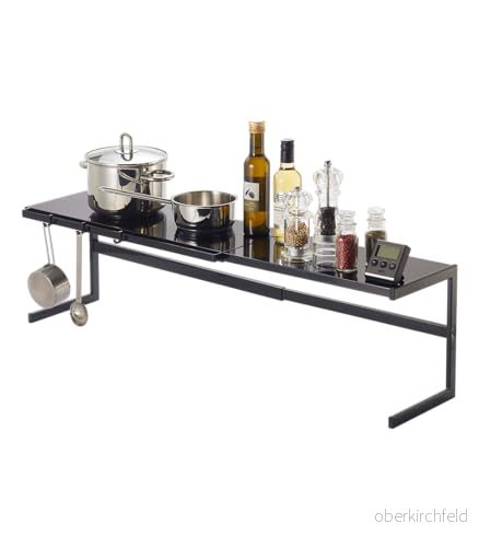 YAMAZAKI home 4481 Expanderbar stödhylla köksförvaringshylla organisatör, en storlek, svart 4903208044813