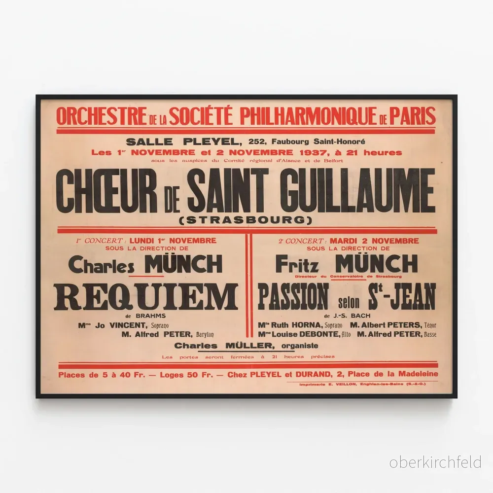 Gammal konsertposter av Saint Guillaume-kören i Strasbourg 1937